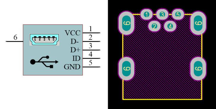 USB Mini Type-B Female RA