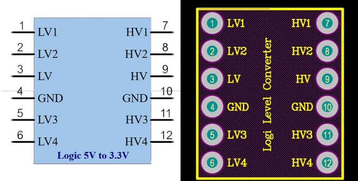 فوت پرینت Logic Level Converter 5V to 3.3V