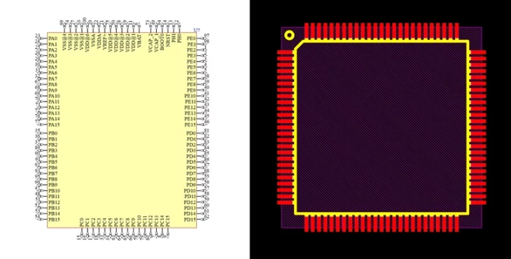 فوت پرینت میکروکنترلر STM32F407VET6